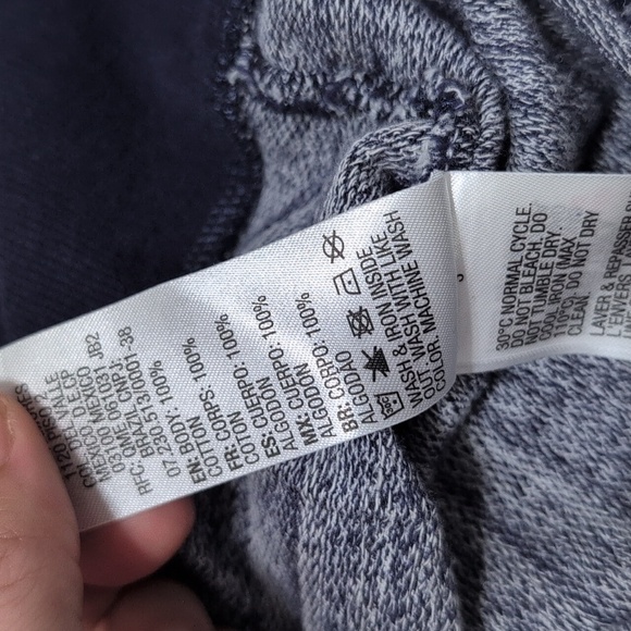 Roxy Open Back Sweater Top Kangaroo Pocket Size Med Navy Blue White Wave Print - Picture 13 of 14